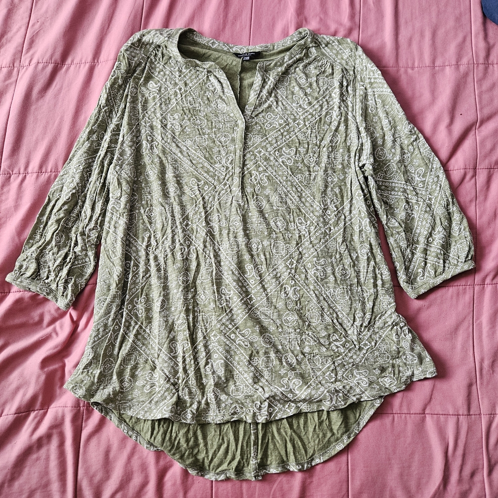 🟣BOGO Lucky Brand Green Polo Collar Tunic Relaxed Fit